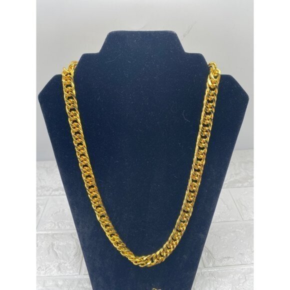 Bulky Cuban Chain Jewelry Gold Tone Unisex Fashion Jewelry Set Necklace and Brac - Picture 2 of 13